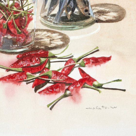 Dried Chili Peppers- Still Life Watercolor