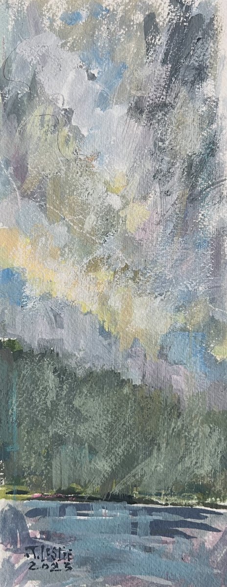 Impressionistic Painting , Rain Over Lake Copake By Jimmy Leslie, 4 X 10, Artwork For Sale On Artfinder