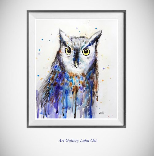 Owl, watercolor by Luba Ostroushko