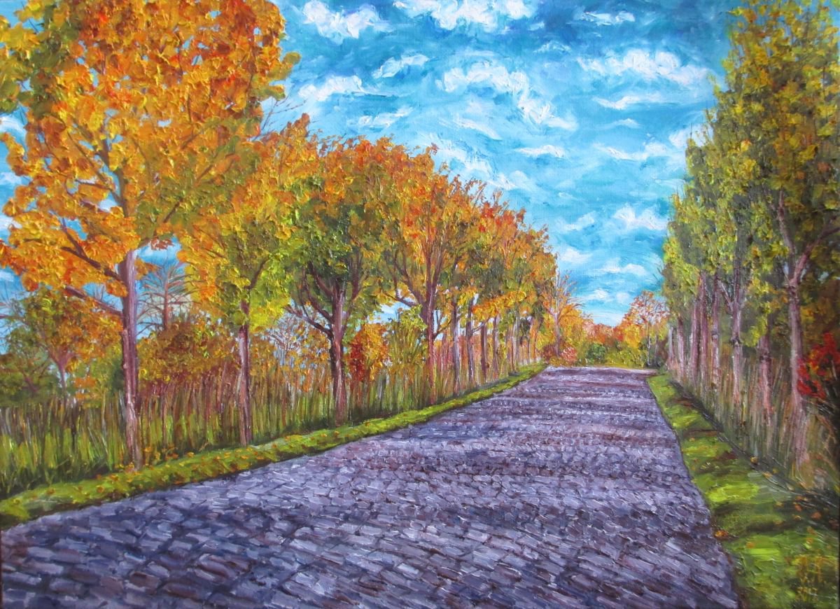Impressionistic Landscape Oil Painting By Olga Knezevic, 22 X 16", A Beautiful Day, Original Artwork