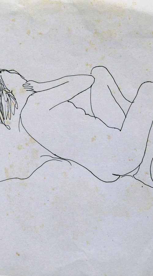 Reclining nude, old sketch, 24x32 cm by Frederic Belaubre