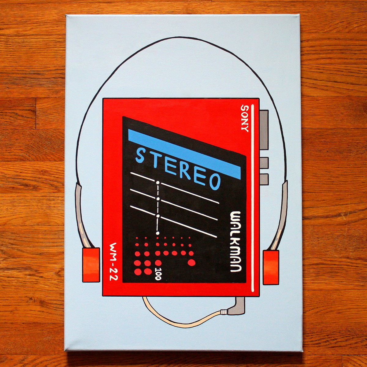 Still Life Acrylic Painting By Ian Viggars, 17 X 23, Retro Red Walkman, Original Artwork