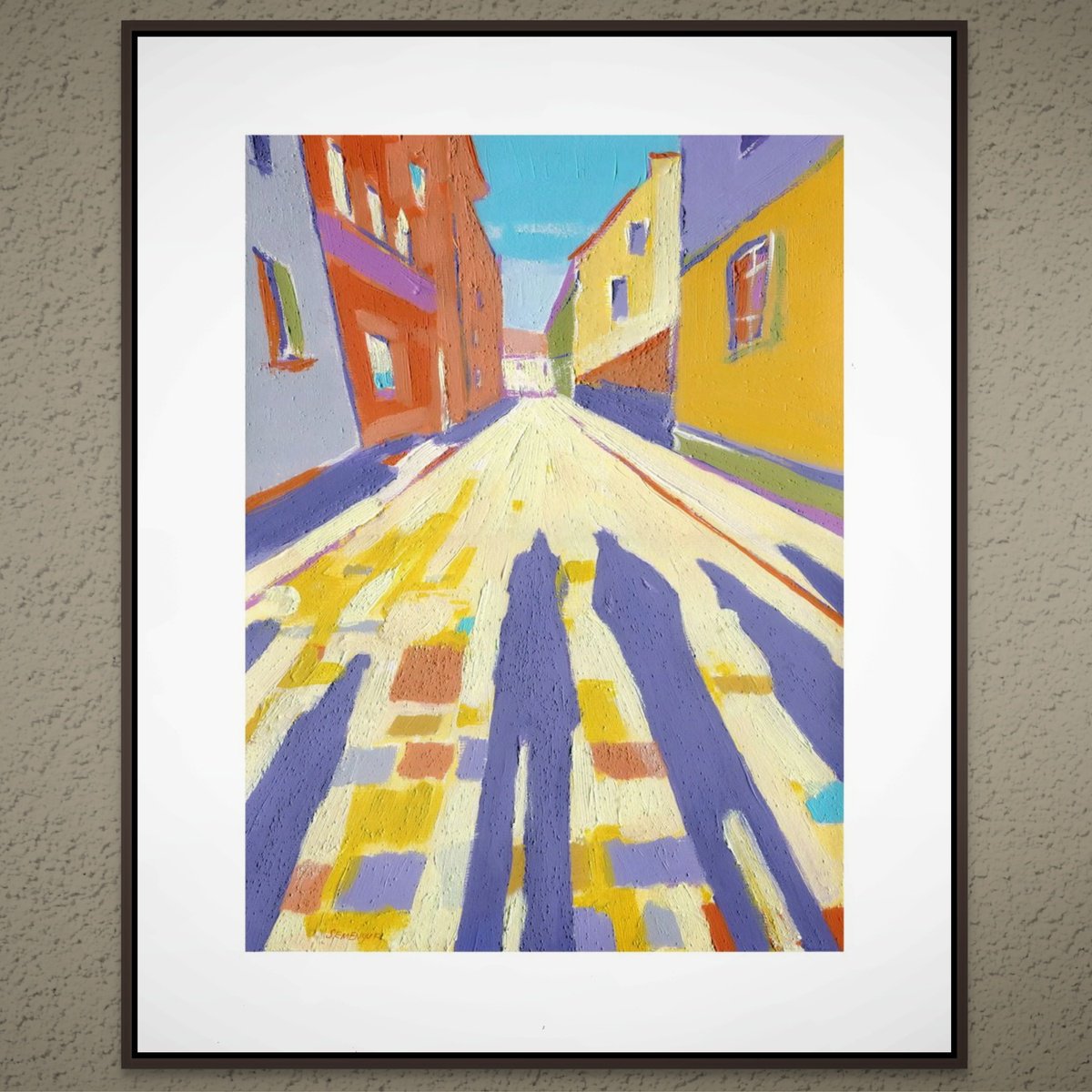 Impressionistic Cityscapes Acrylic Painting By Evgen Semenyuk, 16 X 20, Shadows Of The Old Town, Original Artwork