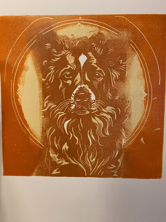 Dog – reduction linocut print