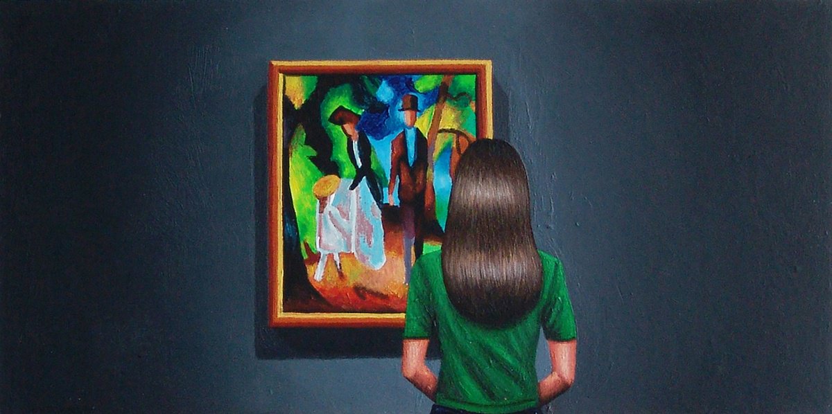 Photorealistic Portrait Acrylic Painting By Gerard Boersma, 24 X 12, Leute Am Blauen See, Original Artwork