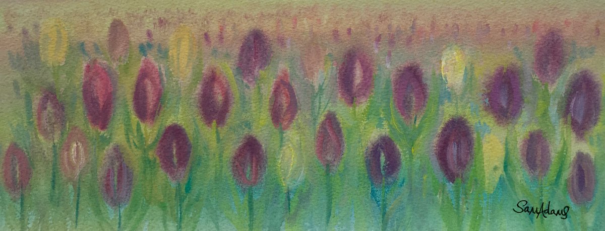 In the tulips by Samantha Adams professional watercolorist