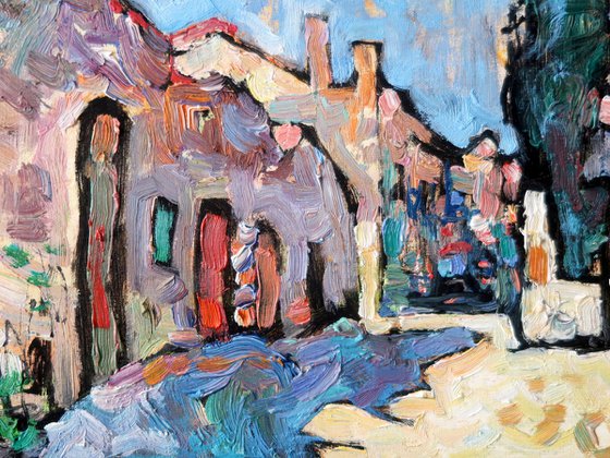 Street, gate, cypress.