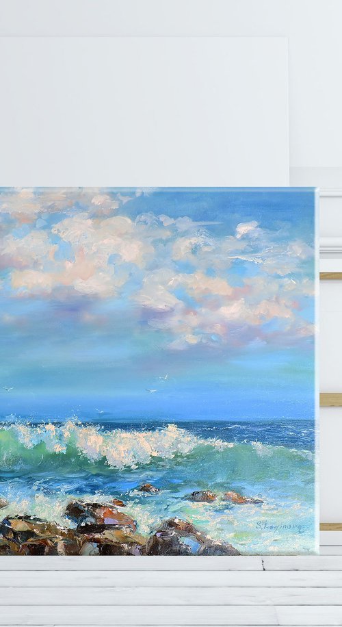 Sea oil painting, Seascape canvas art by Annet Loginova