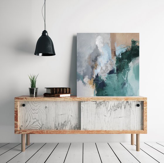 "Coast" Abstract green gray brown art