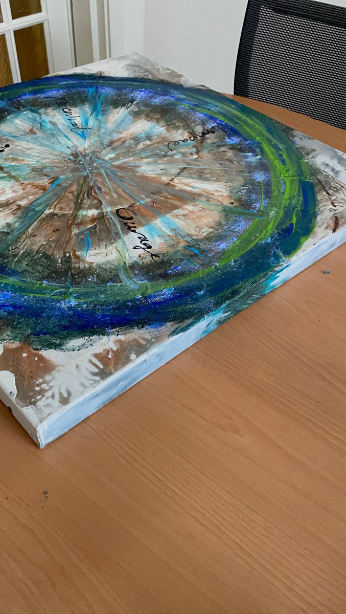 Abstract Acrylic Painting By Tiny De Bruin, 31 X 31", Golden Star, Original Artwork