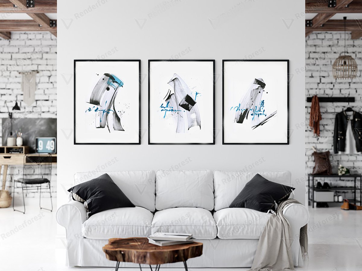 Signs - set of 3 abstract calligraphy artwork by Ksenia Selianko