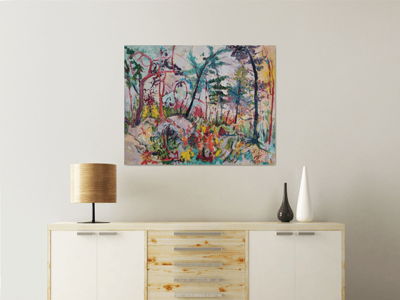 Impressionist outdoor abstract painting about the forest, "Symbiosis of scars"