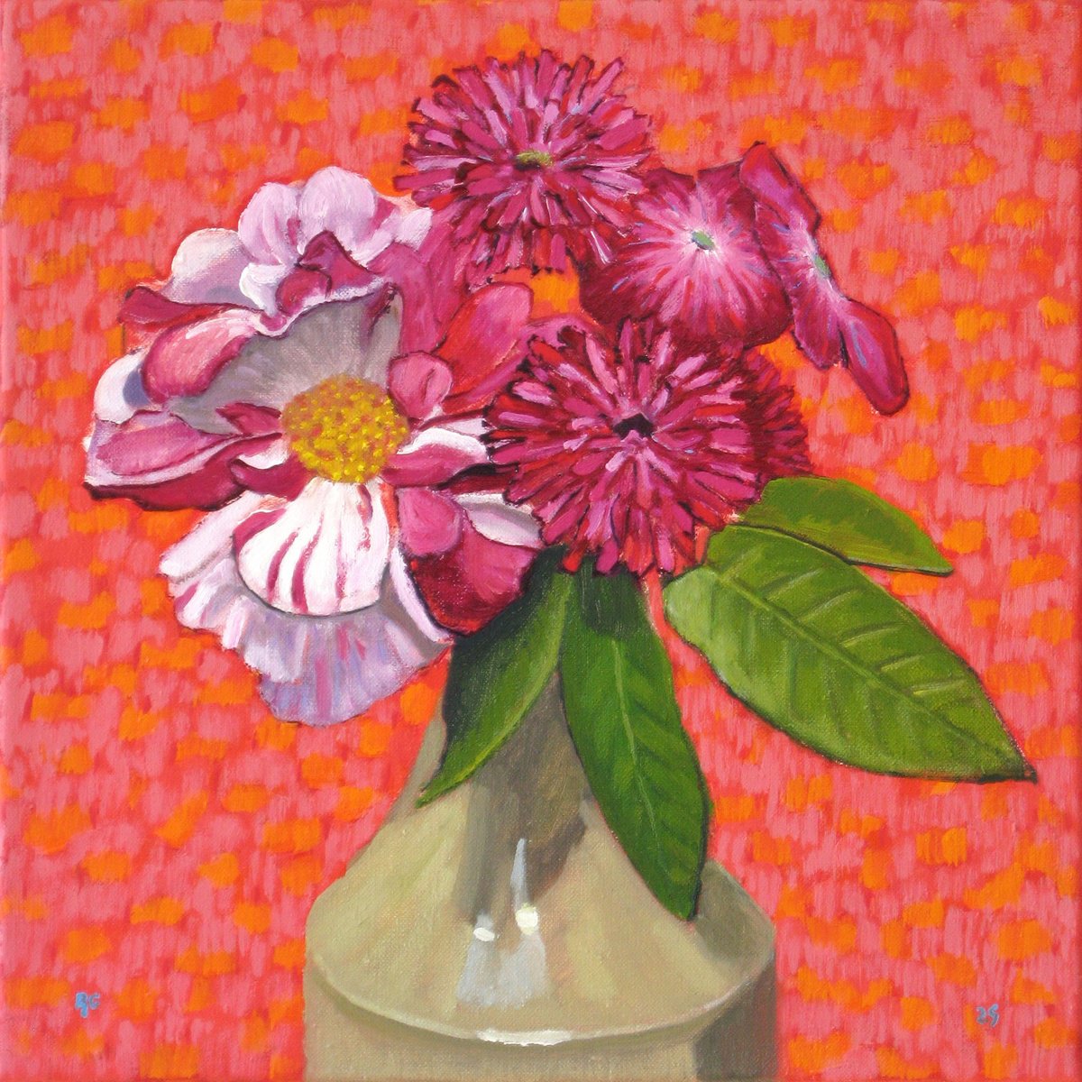 Botanical Oil Painting By Richard Gibson, 12 X 12", Summer Flower Spray, Original Artwork