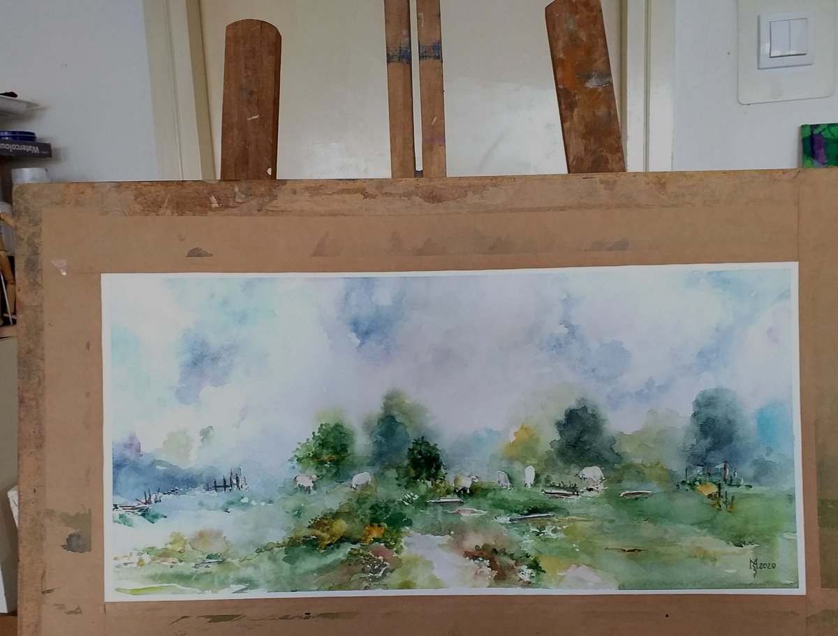 Impressionistic Watercolour , Mountain Pastoral By Zoran Mihajlovic Muza, 19 X 9, Artwork For Sale On Artfinder