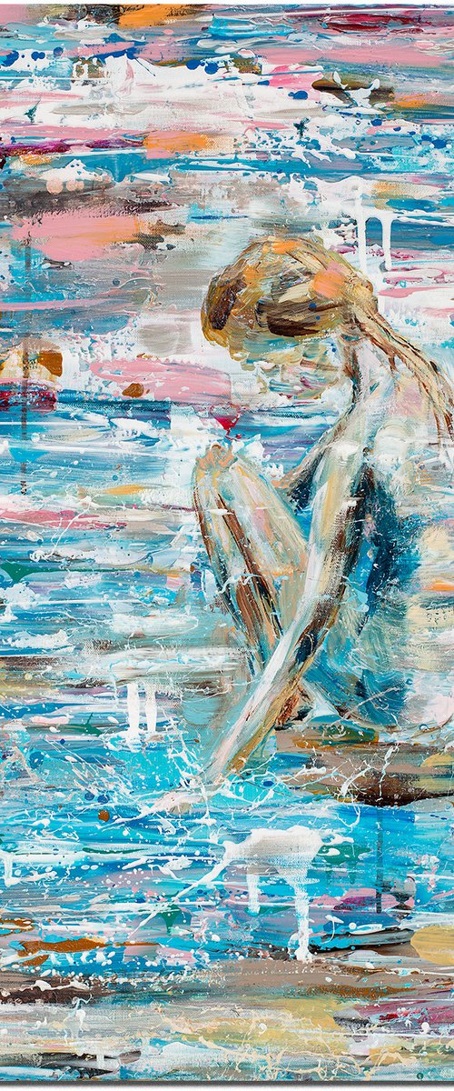 DREAMS AT SEA - Sea painting female nude 80 x 80 cm by Oswin Gesselli by Oswin Gesselli