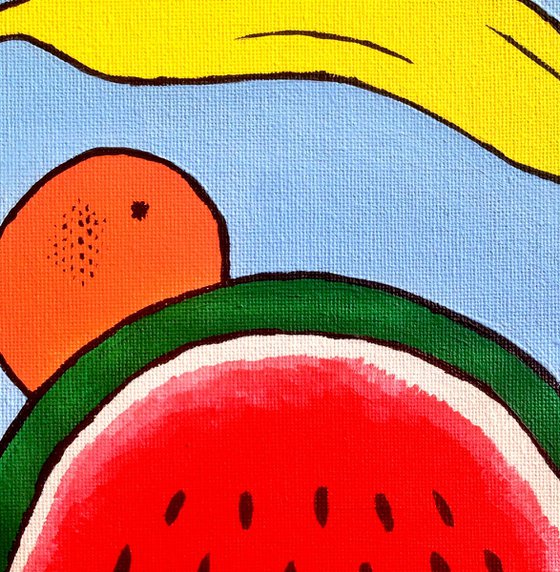 Pop Art Fruit Painting Of Watermelon Orange and Banana