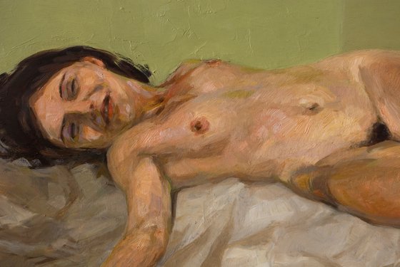 nude woman on green background
