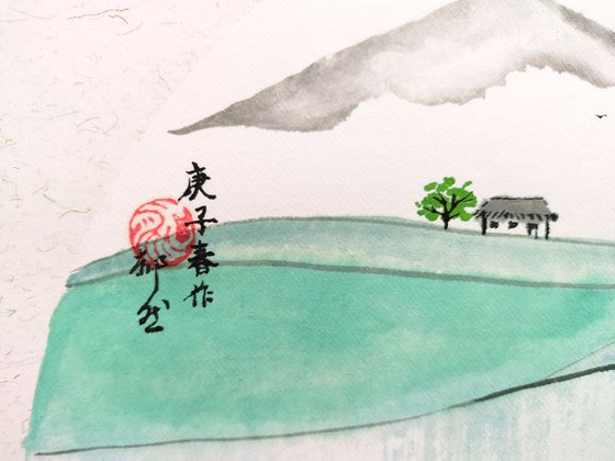 RAN ART - Chinese painting 38*38cm - Paddy field