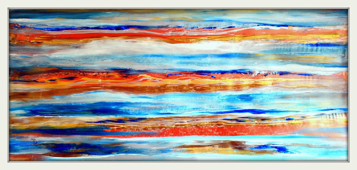 Abstract Acrylic Painting By Isabelle Vobmann, 80 X 36, Ambiances Marine, Original Artwork