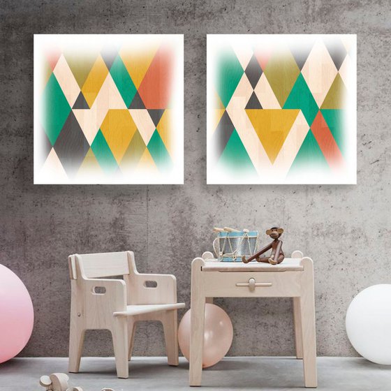 mid century modern art M002 - print on canvas 60x120x4cm - set of 2 canvases