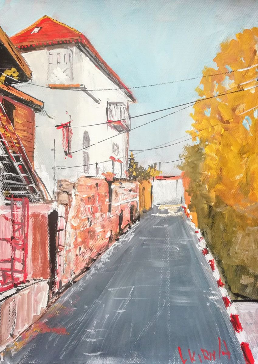 Impressionistic Cityscapes Painting By Leonid Kirnus, 10 X 14", Tel-Aviv Street, Original Artwork