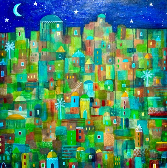 Eastern City, abstract painting, cityscape