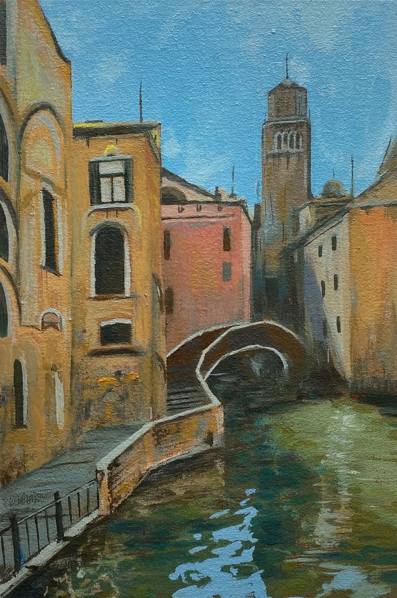 Impressionistic Cityscapes Oil Painting By Bohdan Vykhrenko, 8 X 12, Old Bridge, Original Artwork