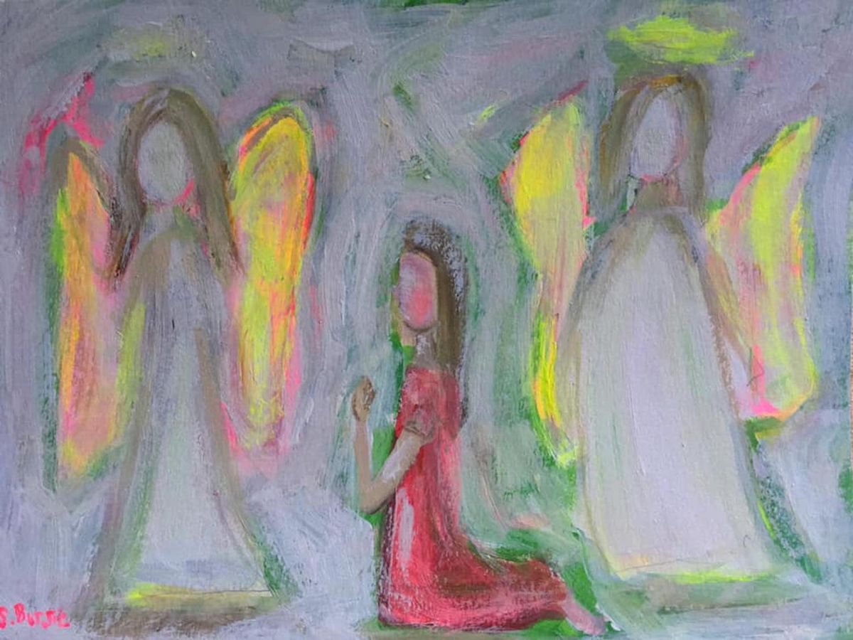 Angels are real - girl praying - spiritual - religious - Angels Watching over you child by Sharyn Bursic