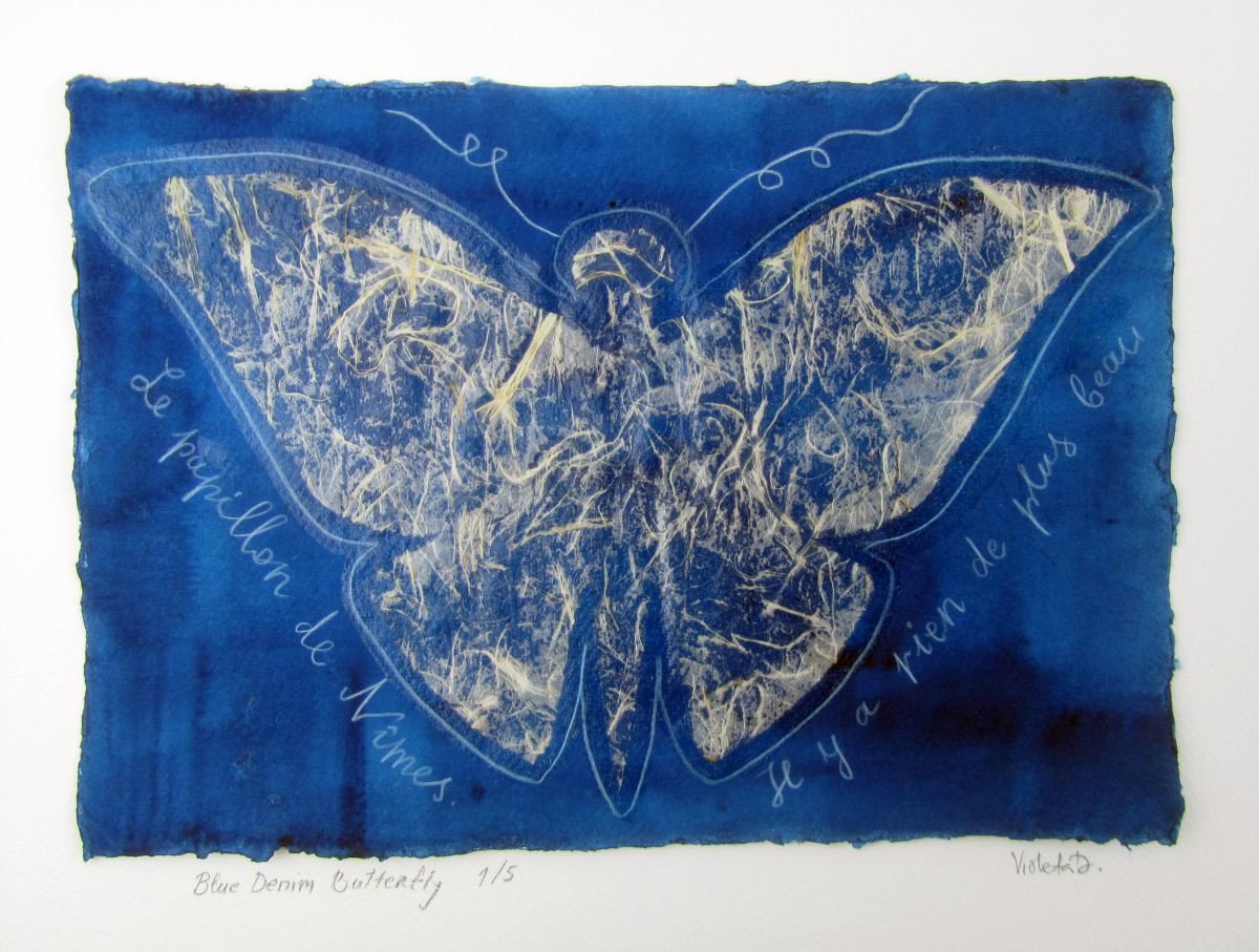 Denim Blue Butterfly by Violeta Damjanovic-Behrendt
