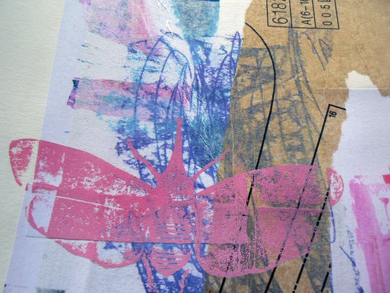 Natural Histories #3 (linocuts printed onto collage)