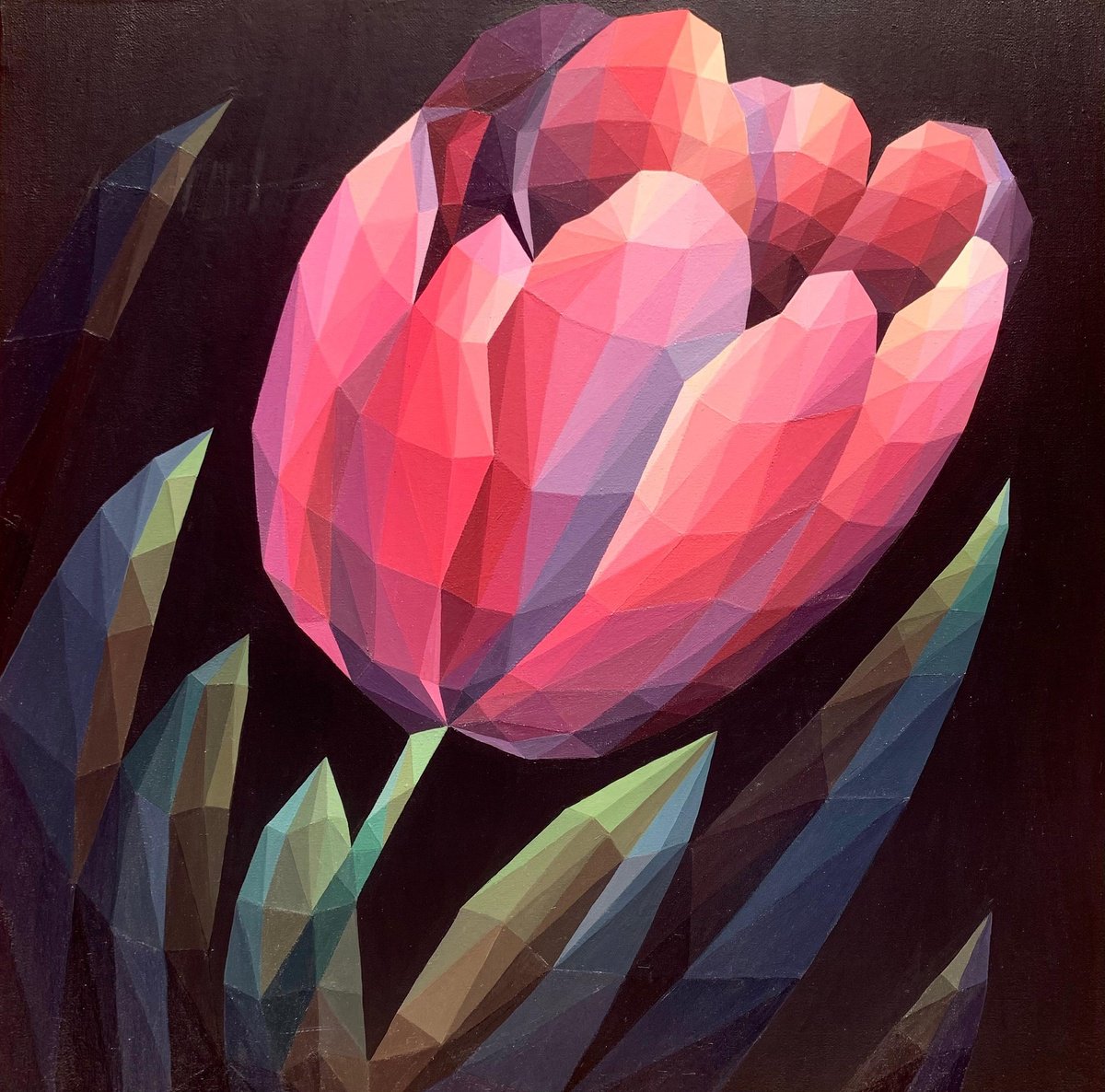 Red Crystal Tulip On A Black By Maria Tuzhilkina, 24 X 24, Artwork For Sale On Artfinder