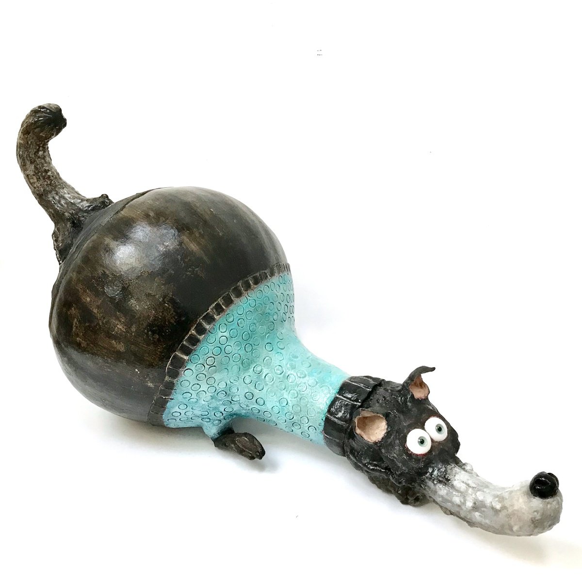 Expressive Animal Wood Sculpture By Eleanor Gabriel, 20 X 11, Wolf Blue, Original Artwork