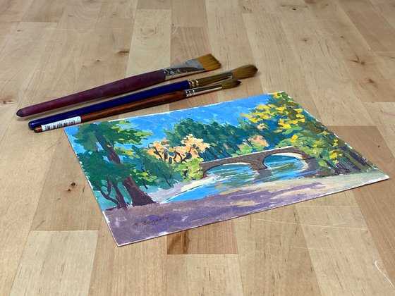 Bridge Over Merced River, Yosemite gouache miniature