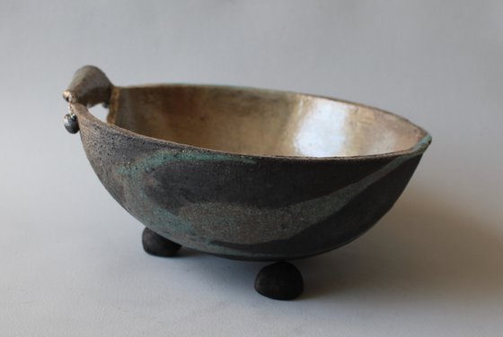 Raku Bowl with Handle 2. Clay sculpture by Monique Robben- Andy ...