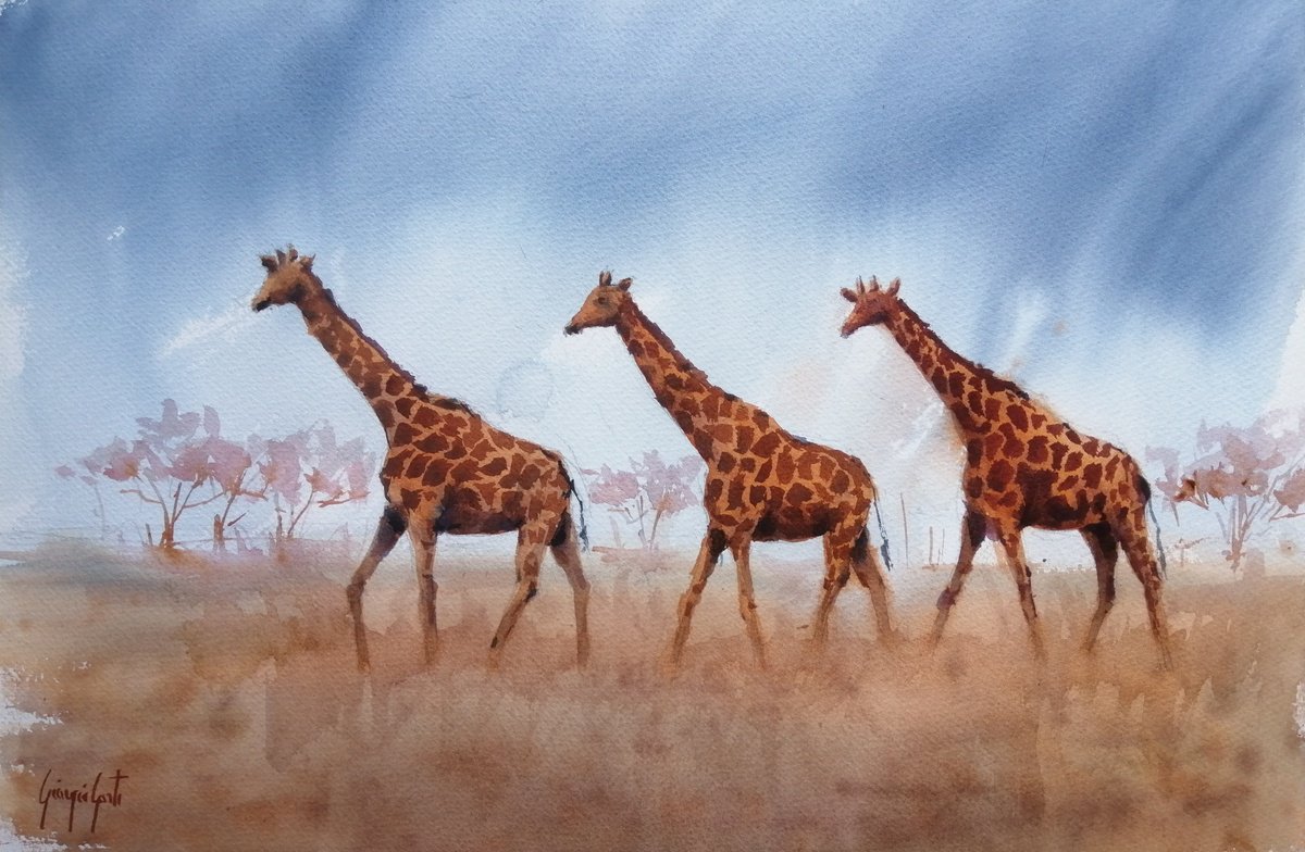 Impressionistic Watercolour , Giraffes 6 By Giorgio Gosti, 21 X 14, Artwork For Sale On Artfinder