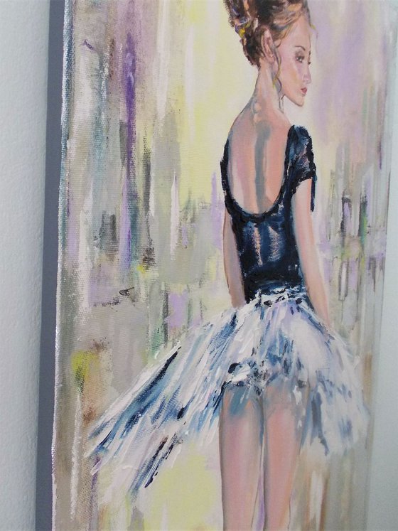 On Pointe  - Original mixed media ballerina painting