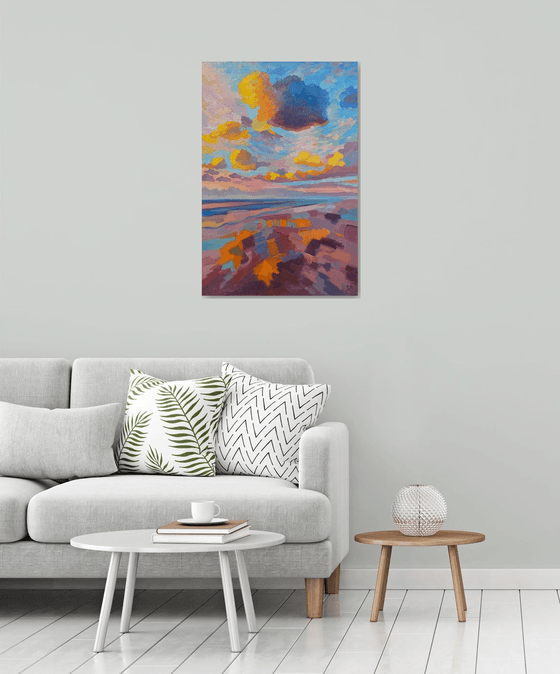 Reflections Original Oil Painting Beach art sea sky clouds abstract landscape