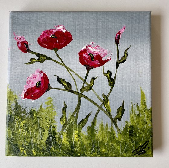 Vibrant Textured Red Poppies