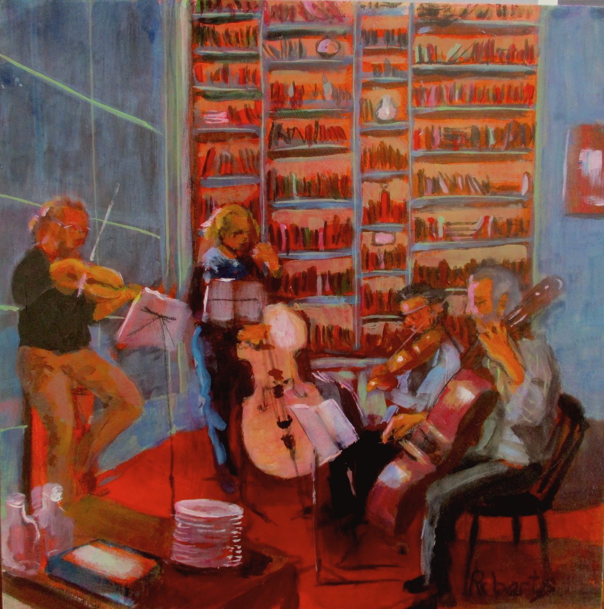 Impressionistic Portrait Acrylic Painting By Rosalind Roberts, 12 X 12", Jam Session, Original Artwork