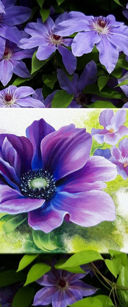 Acrylic small floral painting, mixed-media flowers art, gift for woman by Anna Steshenko