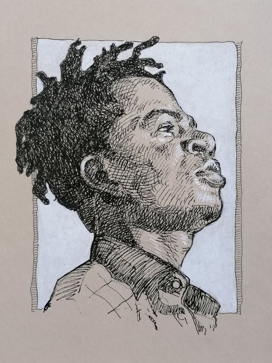 Man with dreads, black man portrait, portrait on paper by emerging woman artist