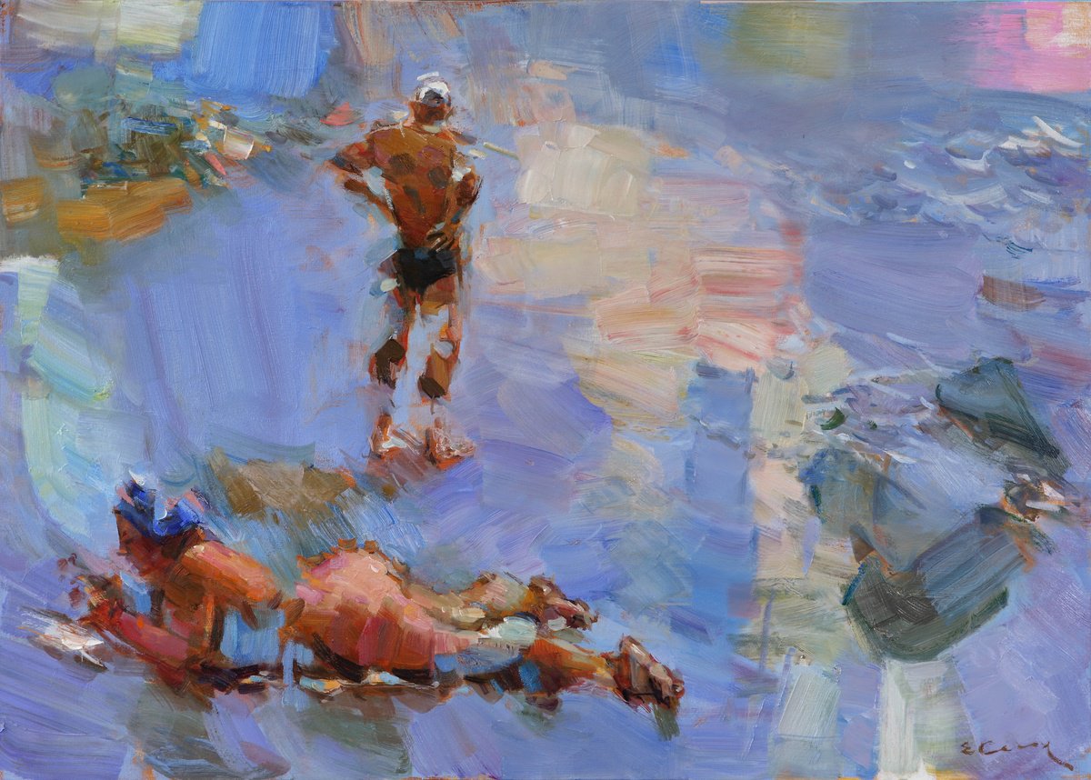 Impressionistic Portrait Oil Painting By Eugene Segal, 28 X 20, Sea Fantasy, Original Artwork