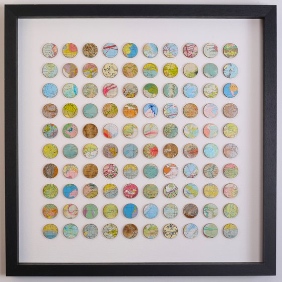 100 map dots original framed artwork