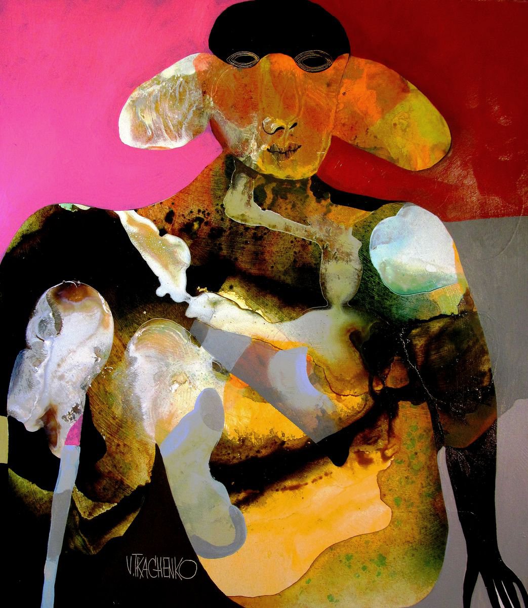 Expressive Portrait Acrylic Painting By Victor Tkachenko, 27 X 31", Stephani, Original Artwork