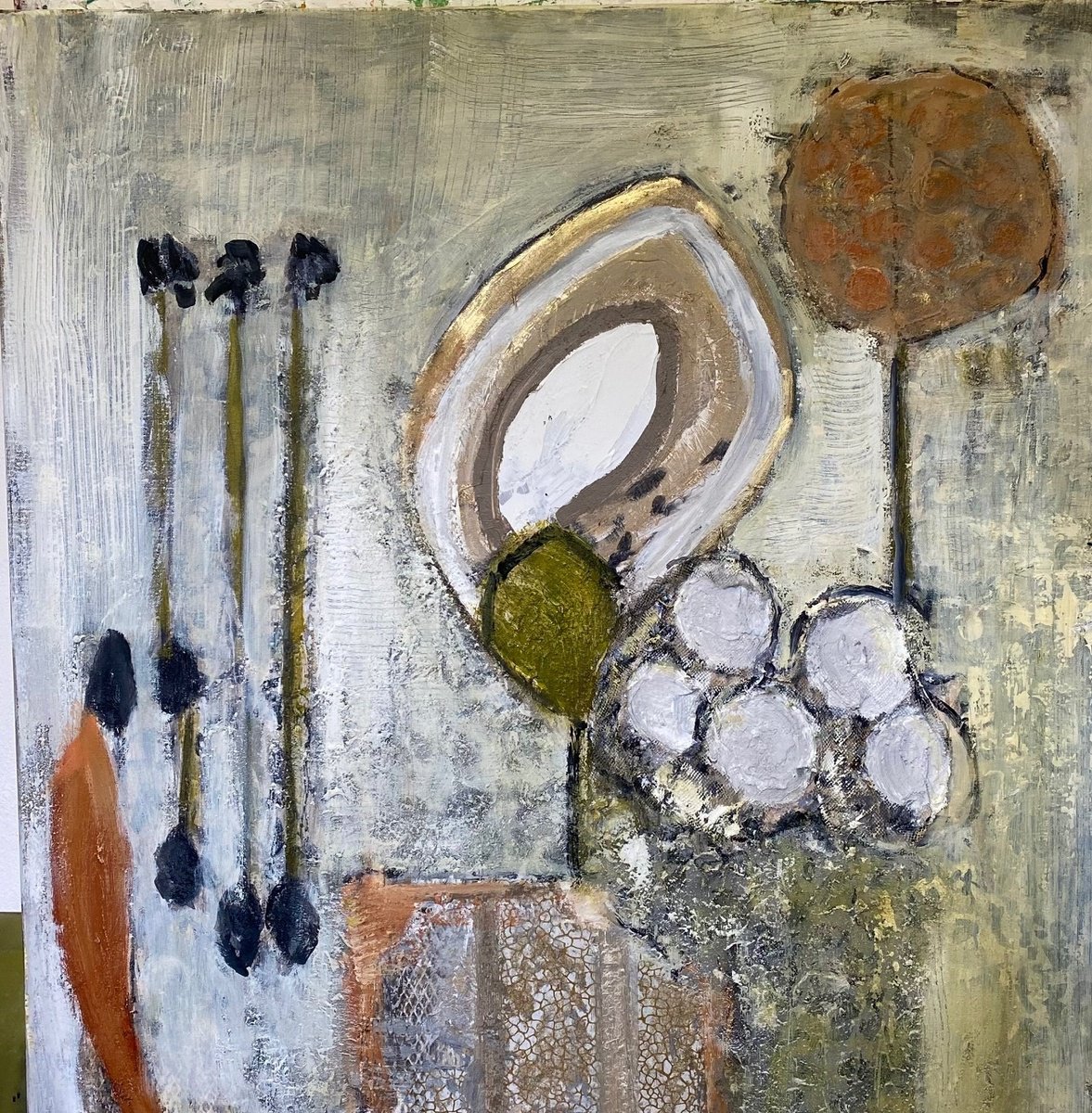 Abstract Acrylic Painting By Sylvie Dodin, 39 X 39", Flowers, Original Artwork