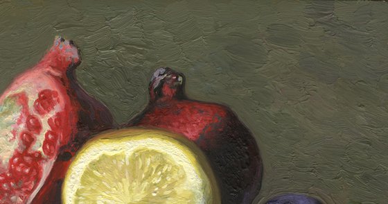 Still life with lemon and pomegranate