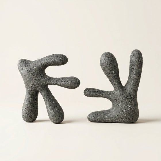 Leaf Book End Sculptures - Grey Stone
