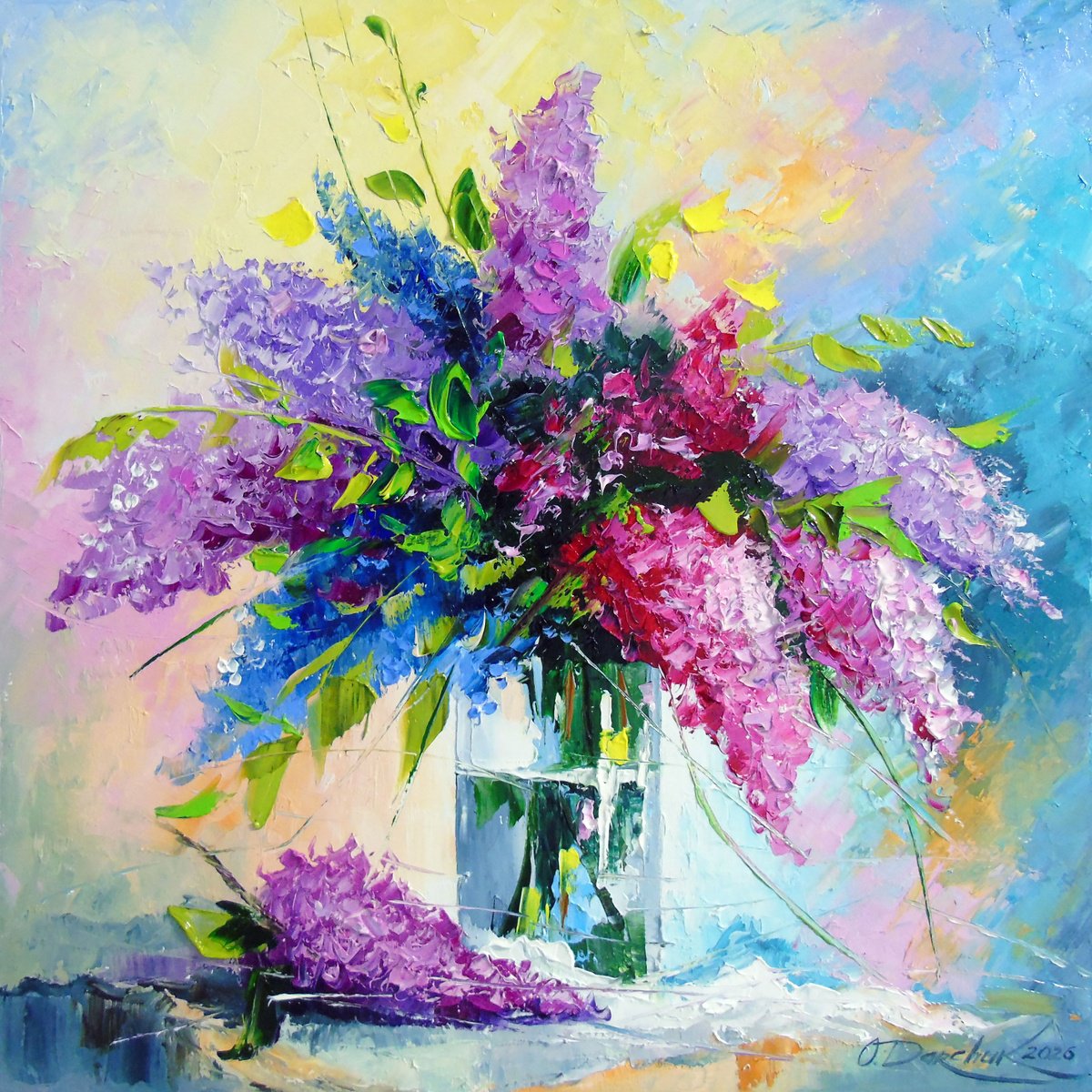 A Bouquet Of Lilacs In A Glass By Olha Darchuk, 16 X 16, Artwork For Sale On Artfinder