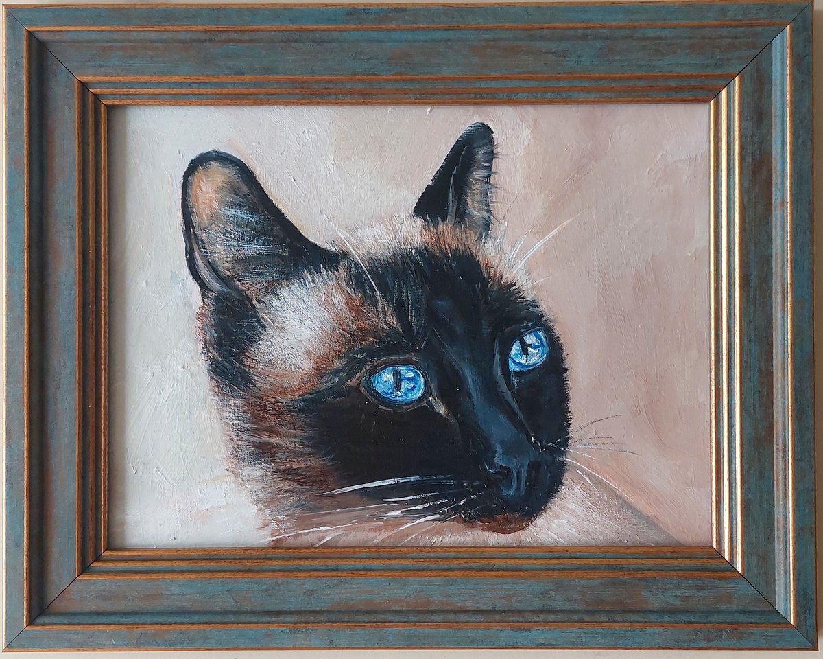 Impressionistic Animal Oil Painting By Ira Whittaker, 9 X 8, Siamese Cat, Original Artwork