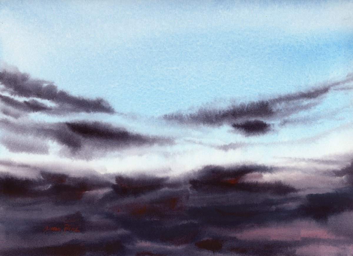 Abstract Landscape Watercolour By Alona Hryn, 12 X 9, After The Sun, Original Artwork